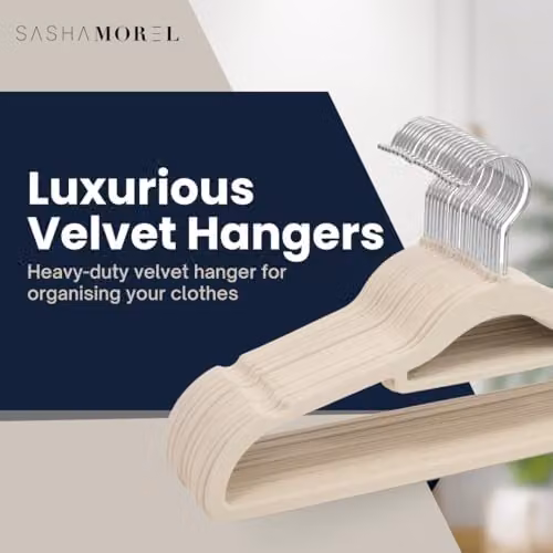 Sasha Morel 20 Pack Non-Slip Velvet Coat Hangers with Swivel Hooks and Space-Saving Design in Beige – 4