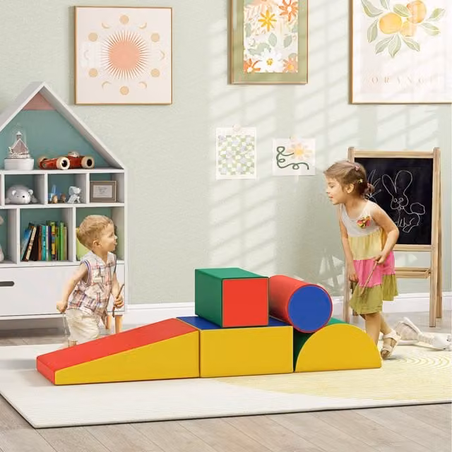 HOMCOM 5 Piece Foam Climb and Crawl Sensory Activity Playset in Yellow and Multicolour