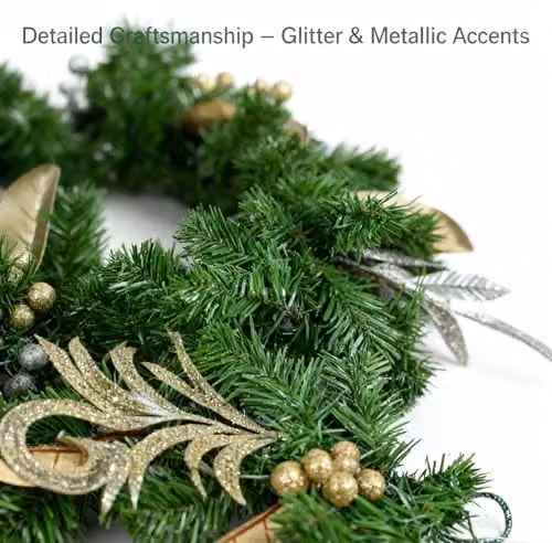 SHATCHI 200cm Christmas Garland with Silver and Gold Berries, Eucalyptus Leaves and Pine Needles – 5