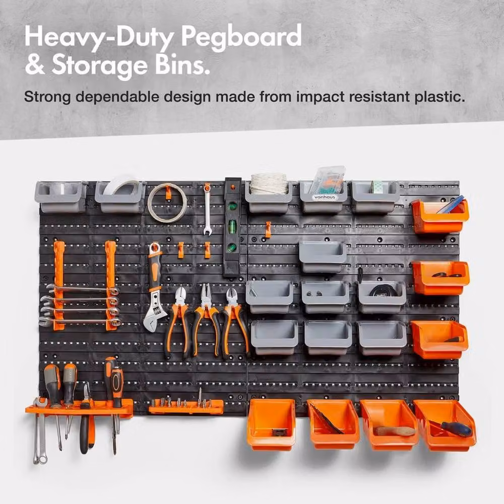Havendro 44-Piece Multicolour Plastic Pegboard Hook Set with Wall Panels and Storage Bins – 3