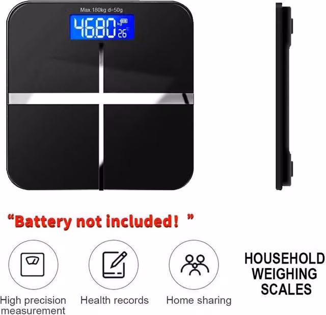 NESTLUNE Accurate Digital Electronic Bathroom Body Weight Scale, Black