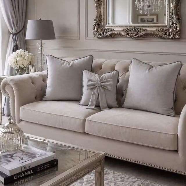 Fabricnco Ltd Set of 3 Square Plush Velvet Bespoke Cushions with Piping in Silver
