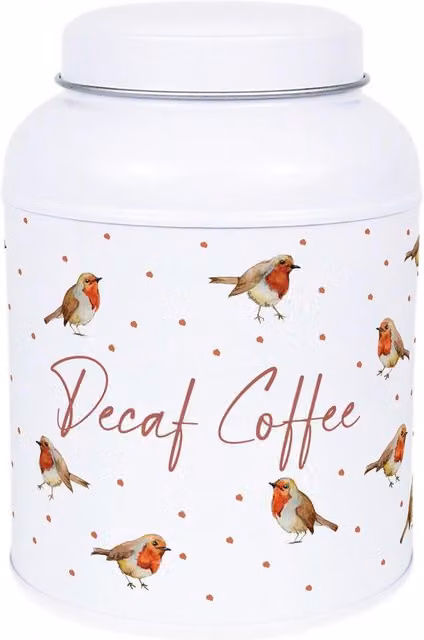 Purely Home English Robins Decaf Coffee Storage Tin with Small Dome Lid, White Metal