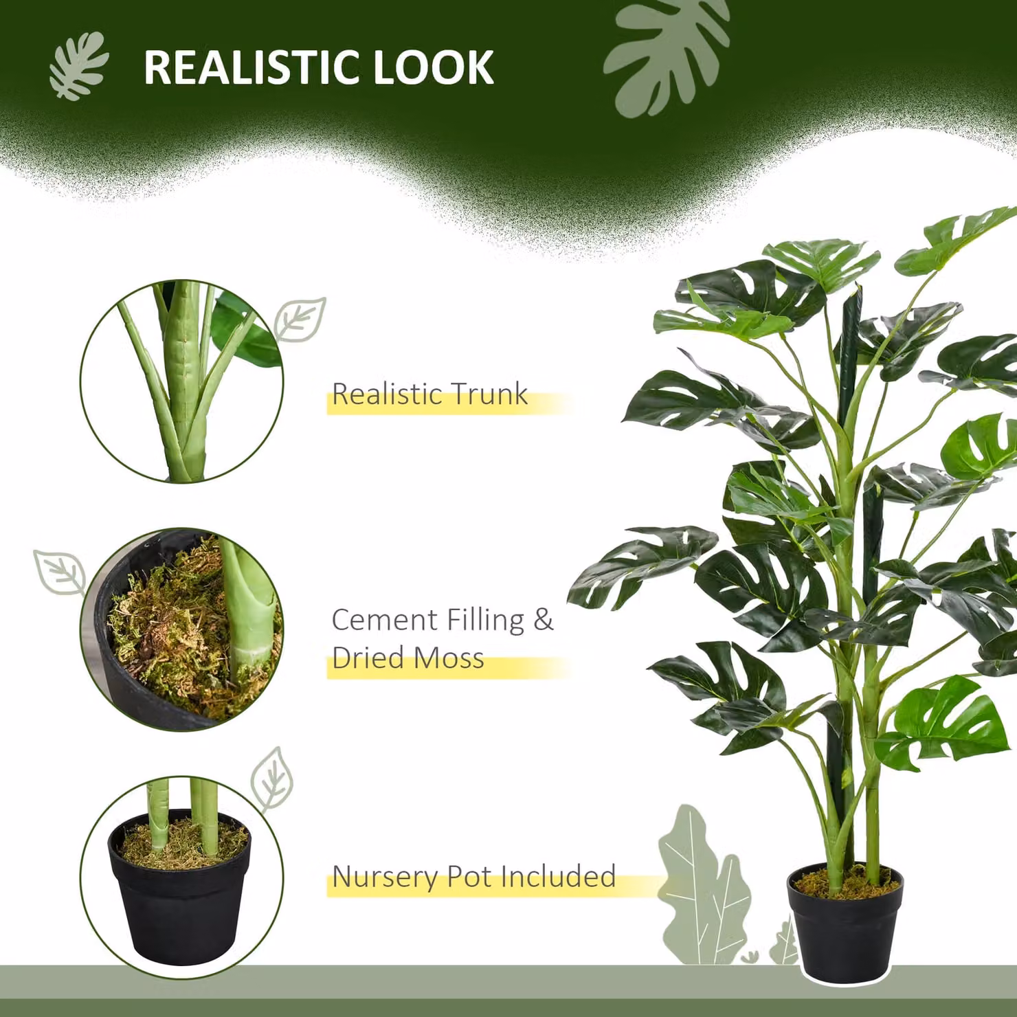OUTSUNNY Green Artificial Monstera Tree in Pot for Indoor and Outdoor Use, Height: 100 cm – 3