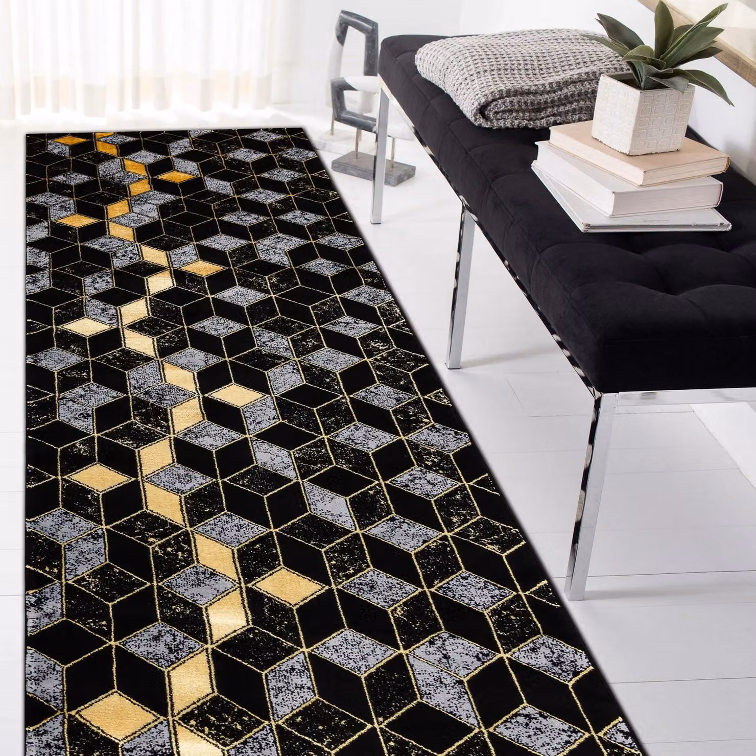 RugsX Gloss Runner in Black and Grey, W/D/H: 60 x 300 cm – 5