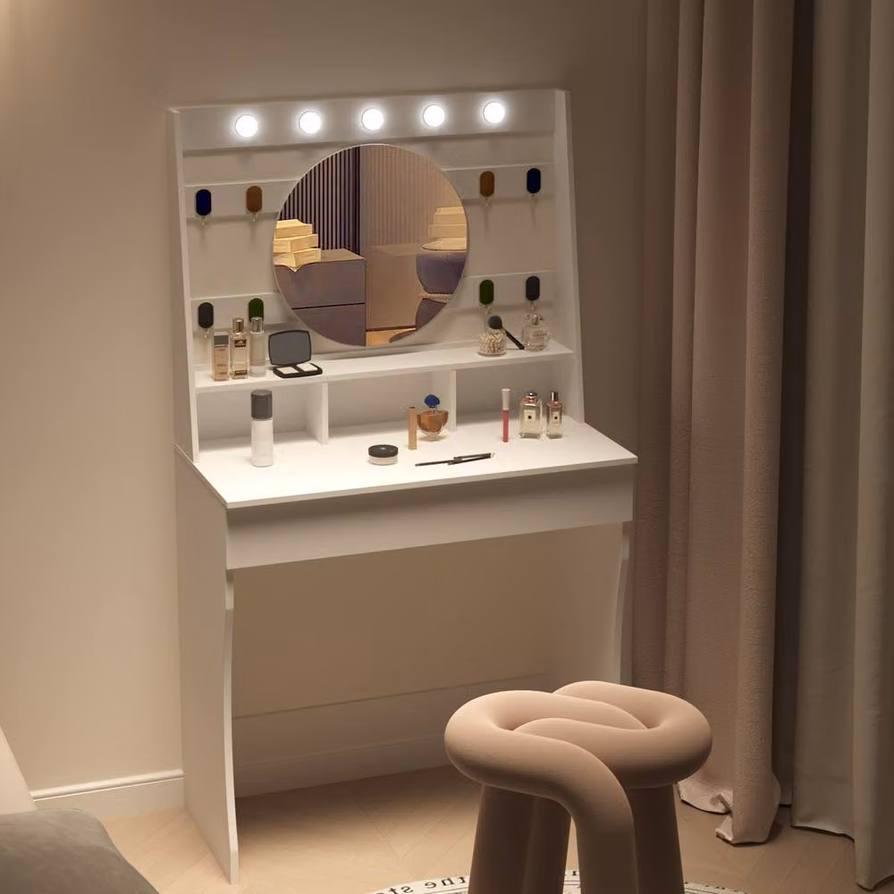 KEEPREAPER Modern White Dressing Table with Hollywood LED Lights, W/D/H: 140 x 80 cm – 5