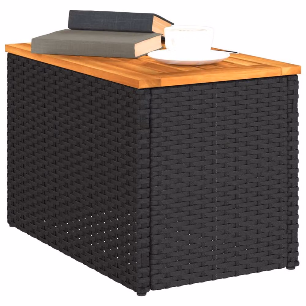 Berkfield Home Garden Side Tables 2-Piece Set in Black Poly Rattan and Oiled Acacia Wood, W/D/H: 55 x 34 x 37 cm – 3
