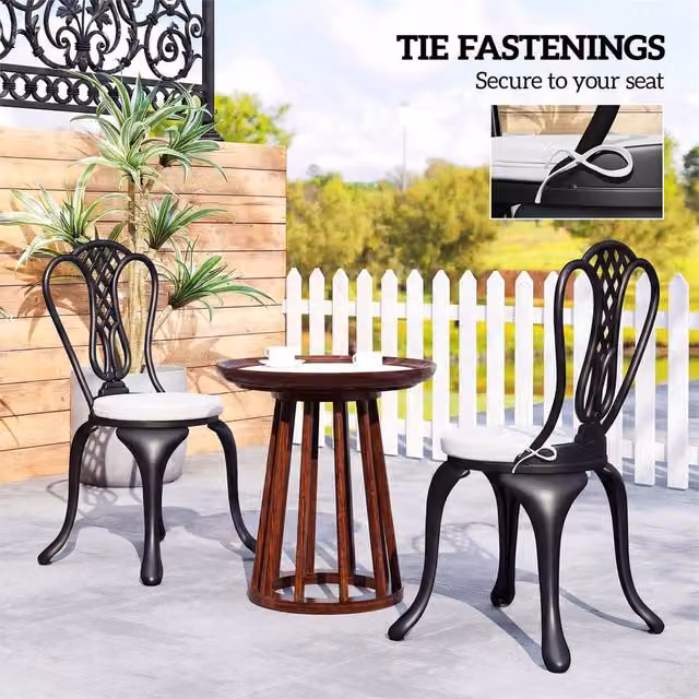 EONLION Set of 4 White Round Bistro Chair Cushions with Foam and Outdoor Fabric, Diameter: 100 cm – 1