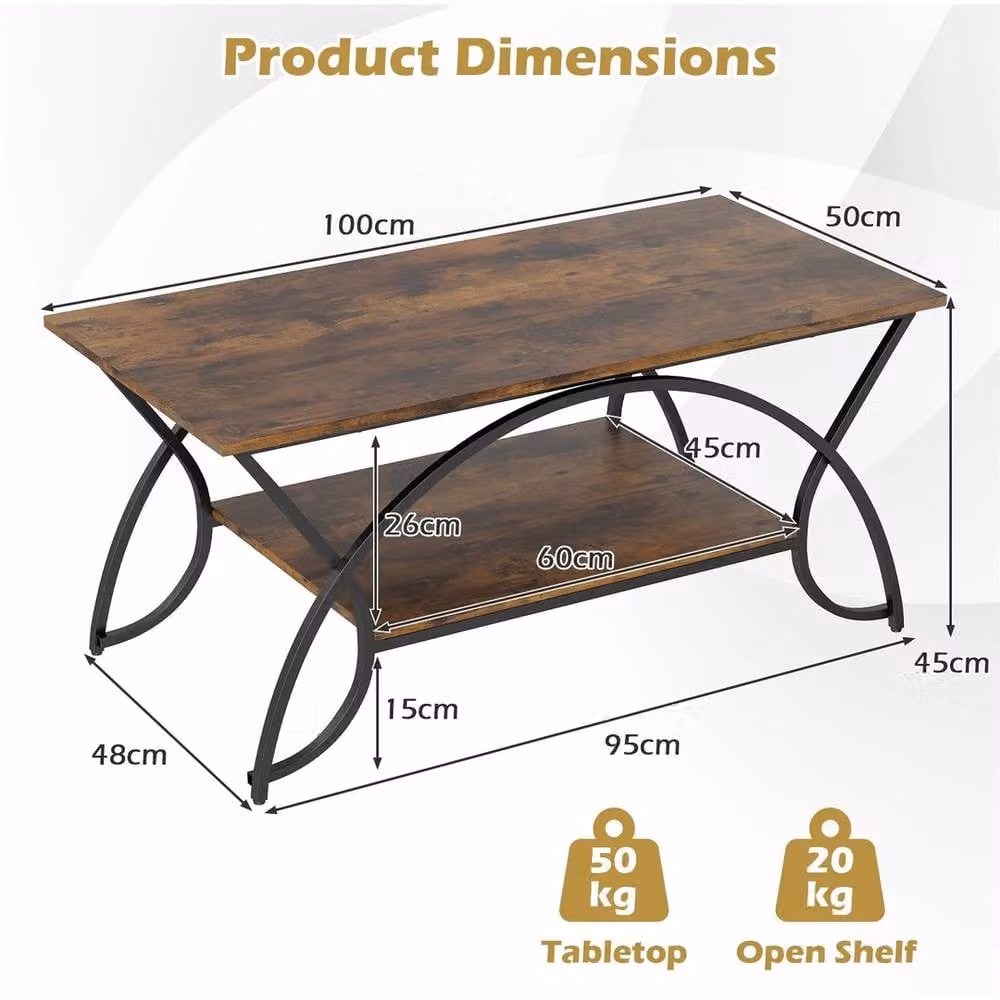 VOGREX Modern Brown Faux Marble 2-Tier Coffee Table – 1