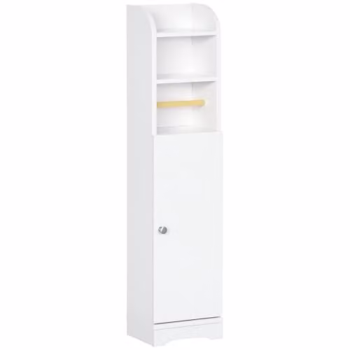 Kleankin Freestanding Slim Bathroom Storage Cabinet with Internal Shelves and Hinged Doors, White, W/D/H: 23 x 18 x 100 cm – 1
