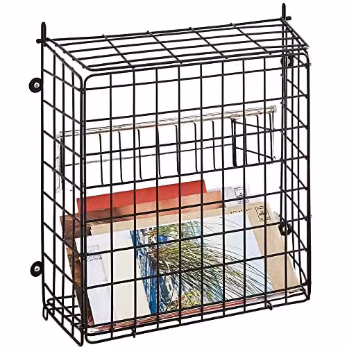House of Home Extra Large Letterbox Cage for Wooden Doors, Black Metal Mail Basket, W/D/H: 33.5 x 32.0 x 13.0 cm