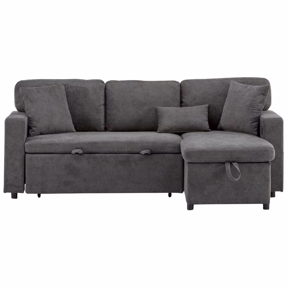STILVORA 3 Seater Reversible Fabric Sofa Bed with USB Charging and Storage in Grey – 5
