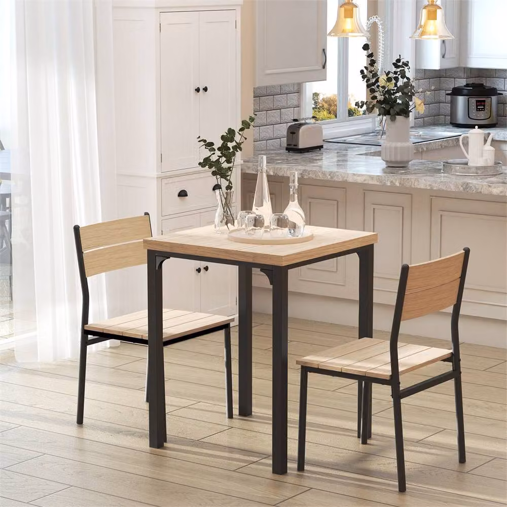 EONLION 3 Piece Compact Dining Set with Square Table and 2 Chairs in Beige – 3