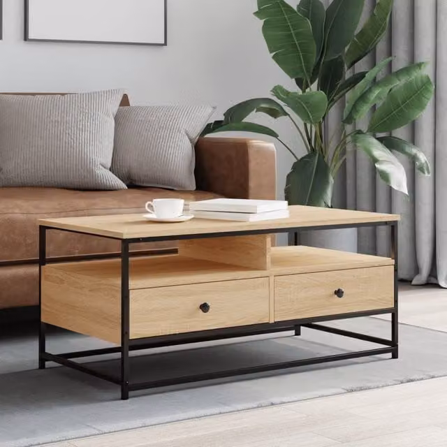 Berkfield Home Sonoma Oak Coffee Table in Brown, W/D/H: 100 x 51 x 45 cm