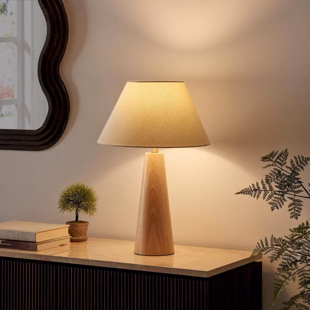 FurnitureboxUK Connie Wood Tapered Table Lamp in Brown and Beige – 2