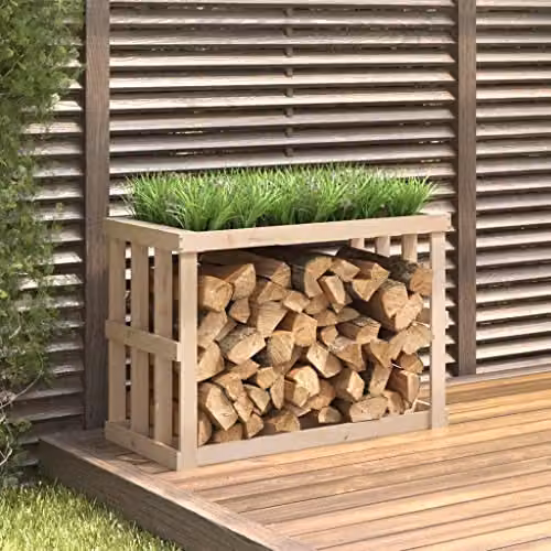 vidaXL Rustic Outdoor Log Holder in Untreated Solid Pine, W/D/H: 108 x 52 x 74 cm – 2