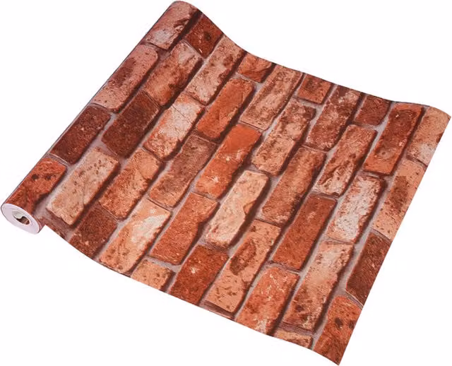 Lifeideas Red Retro 3D Brick Geometric PVC Wallpaper Roll with Stone Look