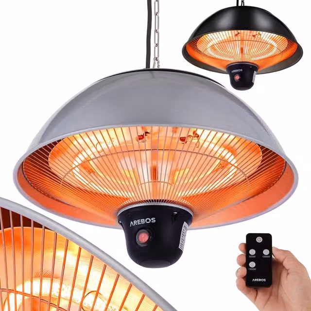 AREBOS Radiant Ceiling Heater with Remote Control in Silver