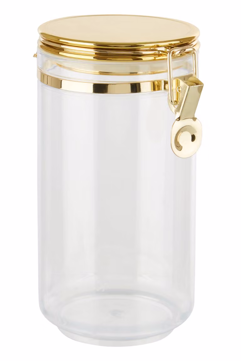 Orsina Elegant Retro Design Glass Storage Jar with Silver Lid, Gold and Transparent, 1100 ml