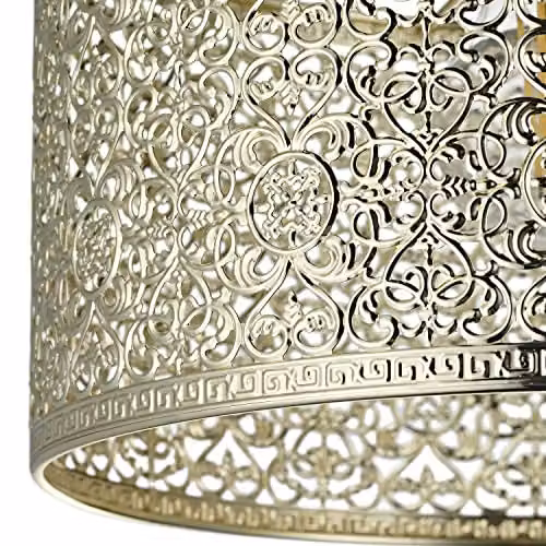 Happy Homewares Ornate Moroccan Style Gold Metal Circular Pendant Lamp Shade, W: 25 cm, H: 15 cm – 2