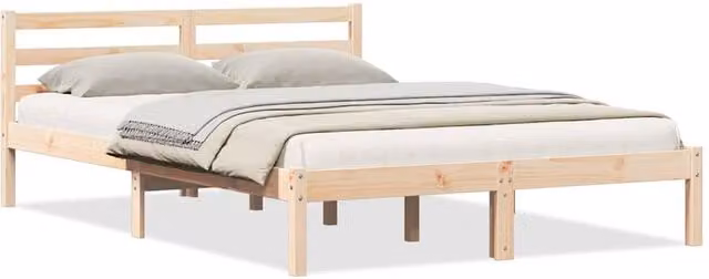 Berkfield Home Modern Solid Wood Pine Bed Frame with Headboard in Beige, W: 160 cm, L: 210 cm