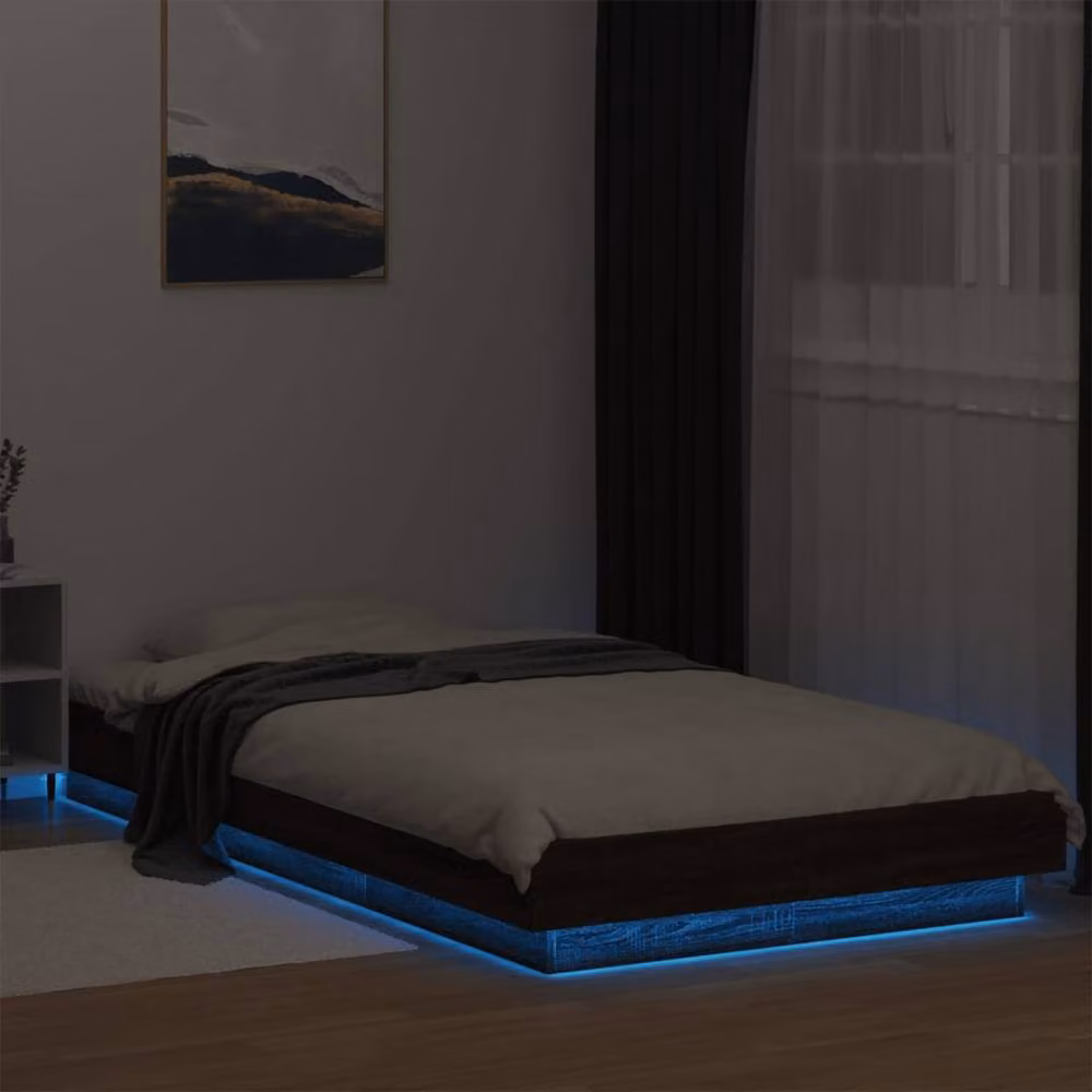 Berkfield Home Modern Brown Oak Bed Frame with LED Under-Bed Lighting and USB Charging Port, W/D/H: 75 x 190 cm – 4