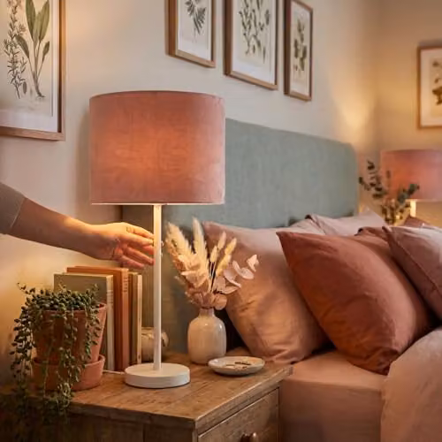 Happy Homewares Pink Velvet Drum Lamp Shade with Inner Watercolour Floral Pattern, W/D/H: 25 x 18 x 18 cm – 2
