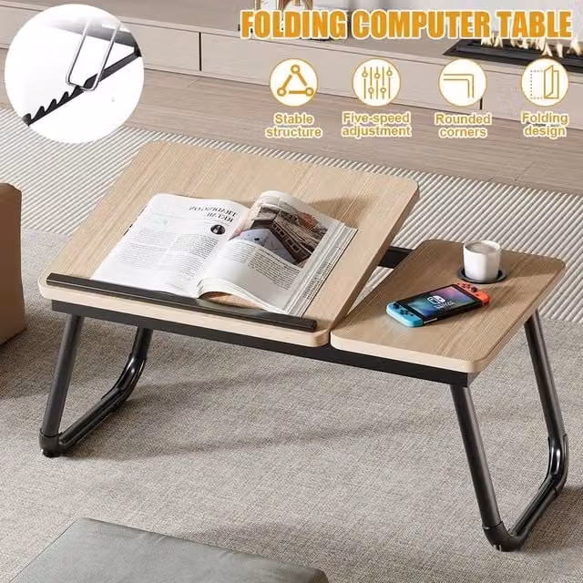 EONLION Folding Laptop Table Stand, Portable Brown Computer Desk, Width: 100 cm