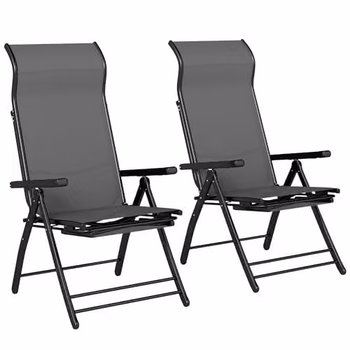 Outsunny Set of 2 Reclining Garden Chairs in Grey with Textilene Fabric and Powder Coated Steel Frame, H 85 x W 63.5 x D 106.5 cm