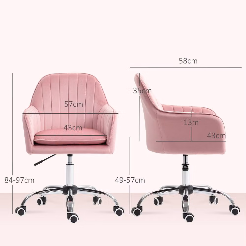 STILVORA Pink Velvet Task Chair with Swivel and Armrests – 2