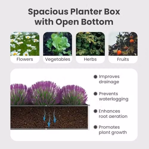vidaXL Grey Galvanised Steel Raised Bed for Vegetable, Herb or Ornamental Gardens W: 160 cm, D: 40 cm, H: 45 cm – 2