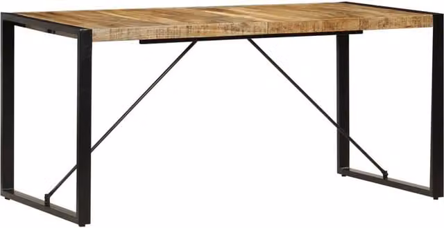Berkfield Home Rectangular Dining Table in Brown Solid Mango Wood with Sled Base, W/D/H: 160 x 80 x 75 cm – 1