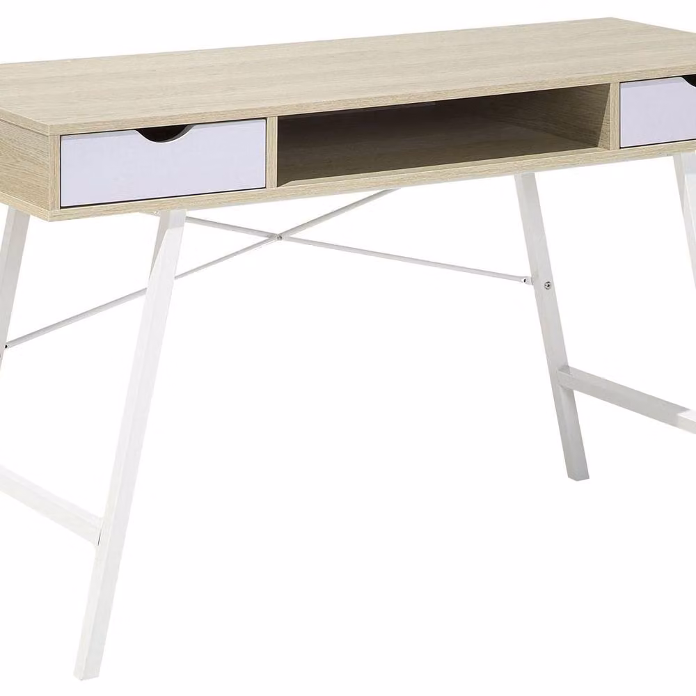 Wyld and Coco Scandinavian Computer Desk in Brown and White with 2 Drawers, W/D/H: 120 x 48 x 77 cm – 2