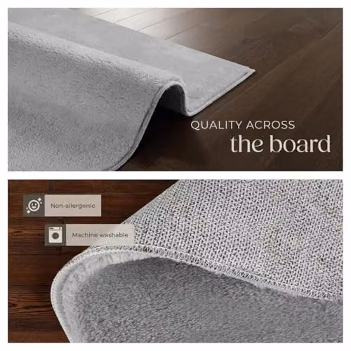 tectake Grey Fluffy Short-Pile Rug, Allergy-Friendly, Washable and Non-Slip, W/D/H: 80 x 150 x 1.5 cm – 5