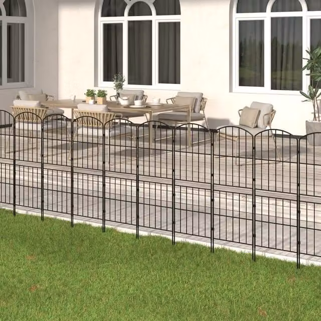 Komore 10 Pack Black Metal Dome Garden Fence Panels, W: 31 cm, H: 96 cm