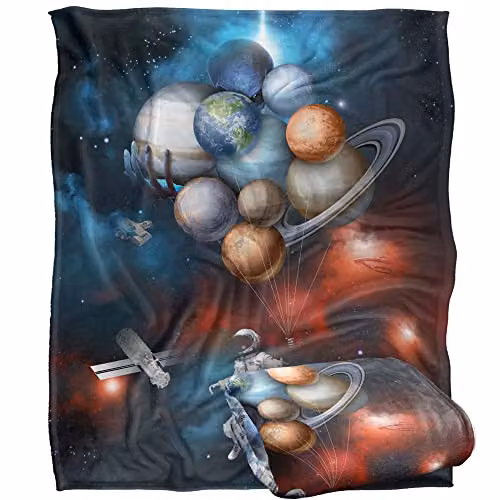 Reinders Astronaut Solar System Balloons Super Soft Fleece Throw Blanket, White and Multicolour, W/D/H: 152 x 127 cm – 5