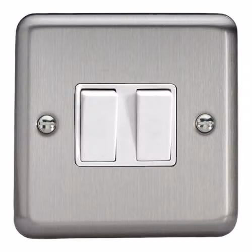 Varilight Double Rocker 2-Way Light Switch in Matt Chrome with White Rockers