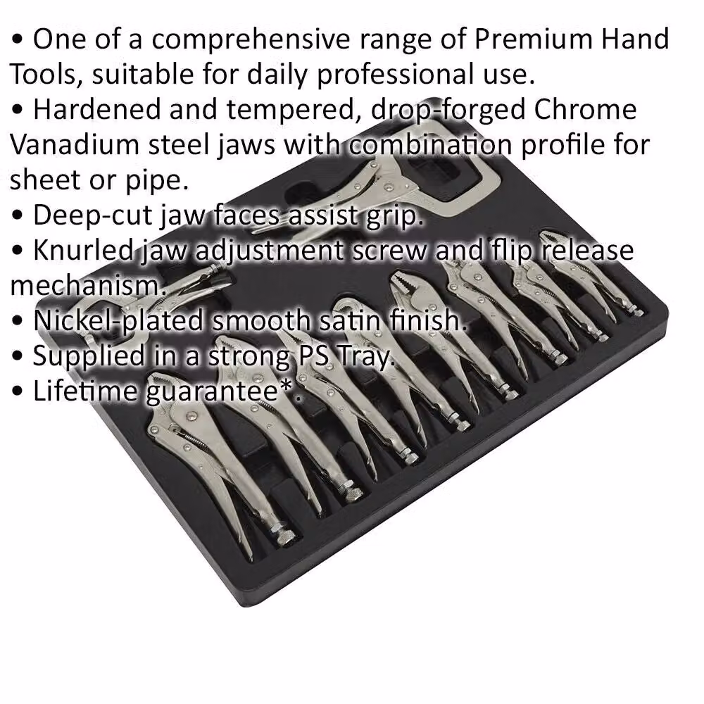 Loops 10 Piece Locking Pliers and C-Clamp Set in Silver Chrome Vanadium Steel – 2