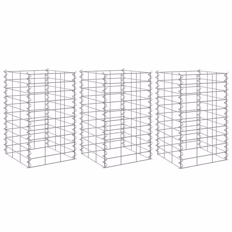 Berkfield Home Durable Metal Gabion Raised Beds, 3 Pieces, Silver, W/D/H: 30 x 30 x 50 cm