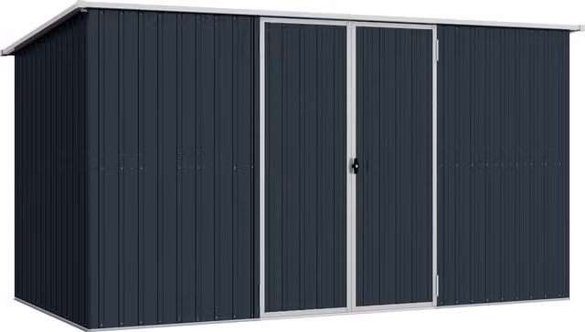 Outsunny Grey Galvanised Steel Pent Garden Storage Shed with Lockable Doors – 1