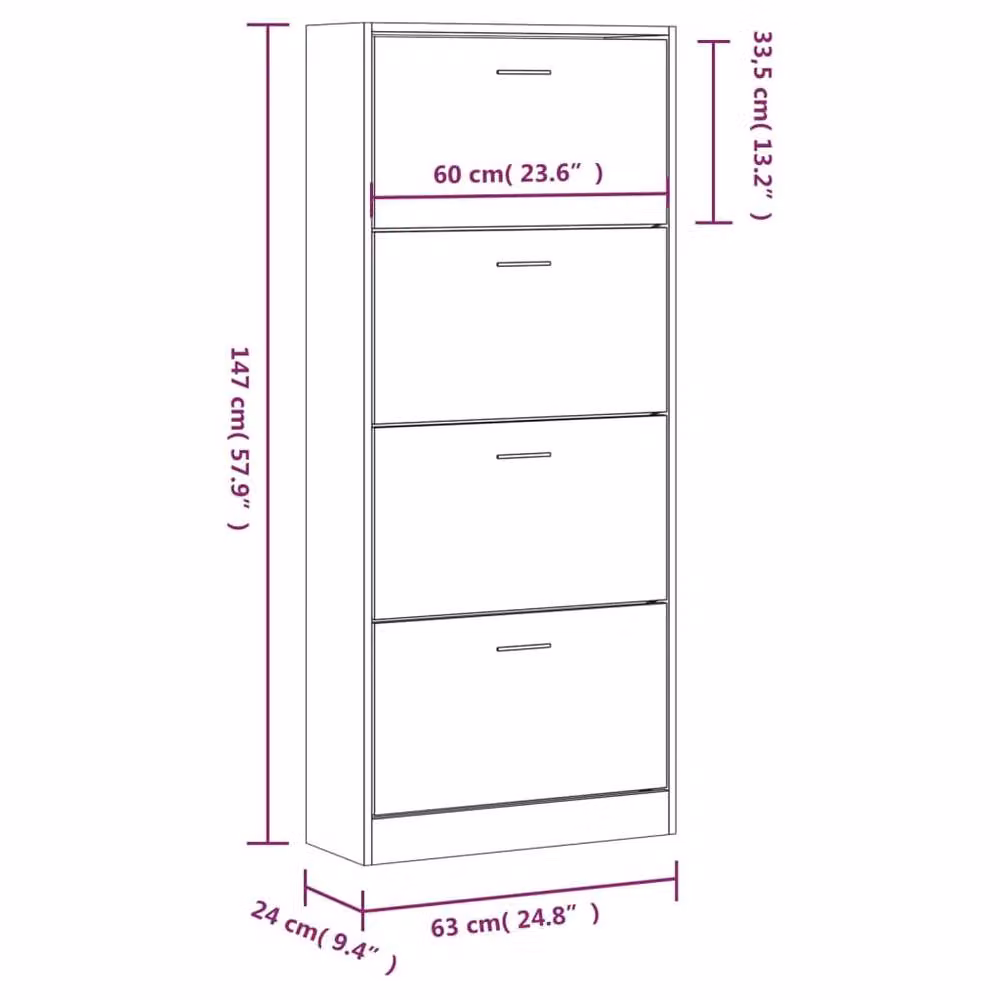 Berkfield Home Sonoma Oak Shoe Cabinet in Brown, W/D/H: 63 x 24 x 147 cm – 2