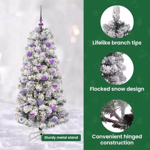 vidaXL Artificial Hinged Christmas Tree in Green and White, Height: 150 cm – 5