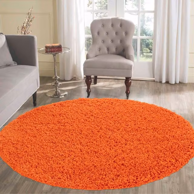 Desire Rugs Plain Orange Fluffy Shaggy Square Area Rug, W/D: 120 x 120 cm