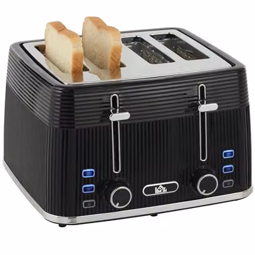 HOMCOM 4 Slice Toaster with 7 Browning Levels and Overheat Protection, Black