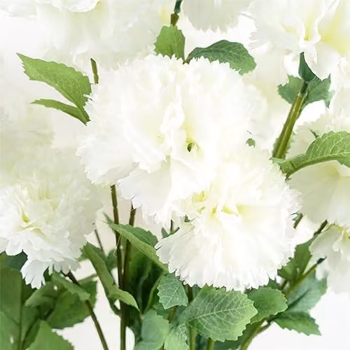 White Textile Leaf Design Artificial Carnation Flowers – 2