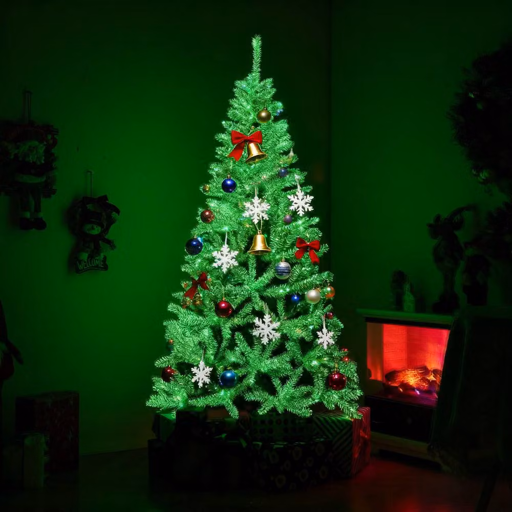 Costway 180 cm Glow-in-the-dark Artificial Christmas Tree in Green and White – 3
