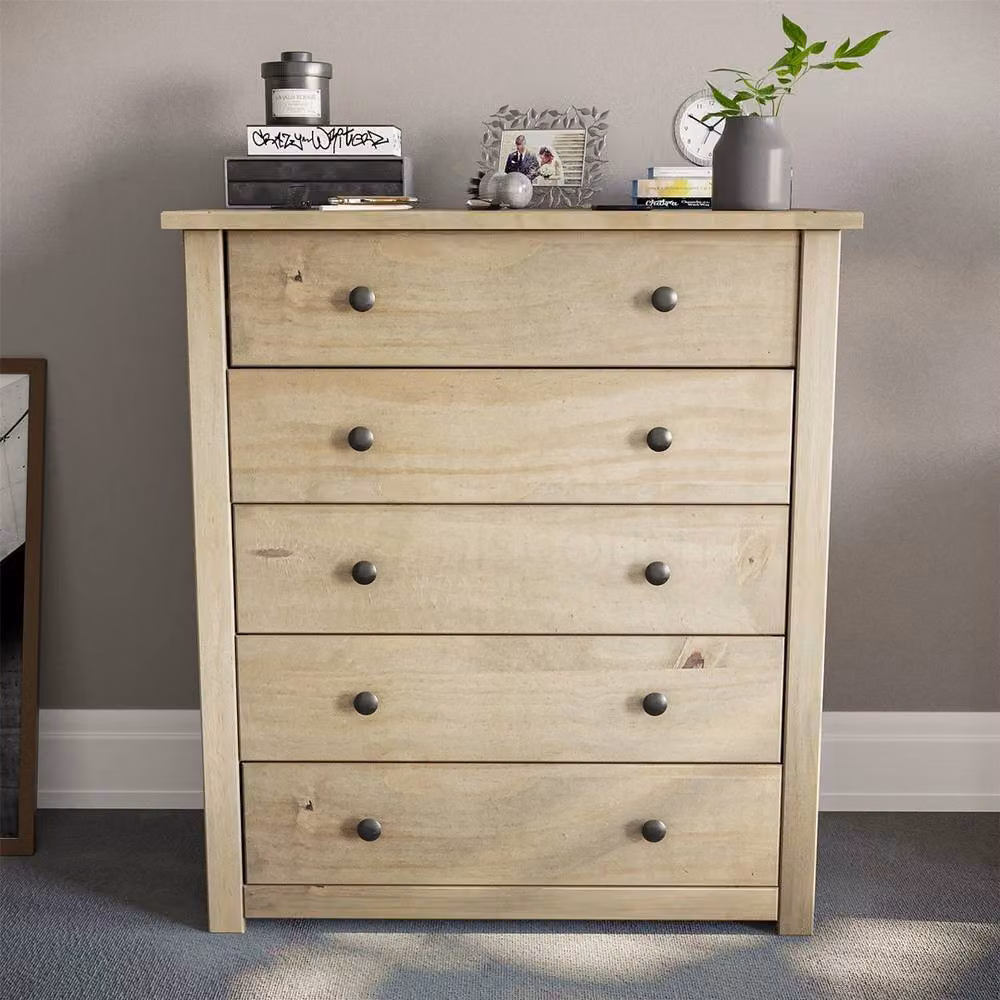 Havendro 5 Drawer Chest in Rustic Brown Waxed Solid Pine Wood – 3