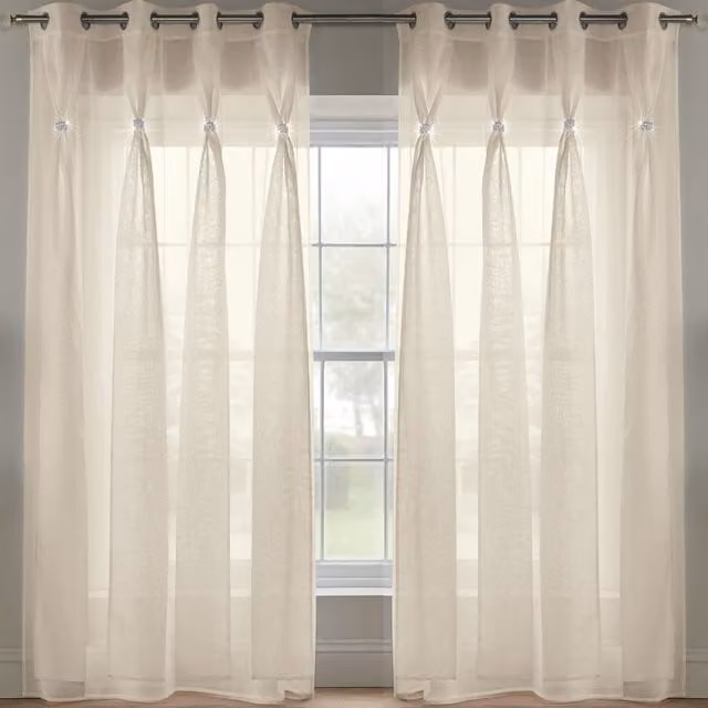 Livinluxury Plain Transparent Fabric Panel Curtain Pair in Beige and Yellow, W/H: 274 cm x 274 cm