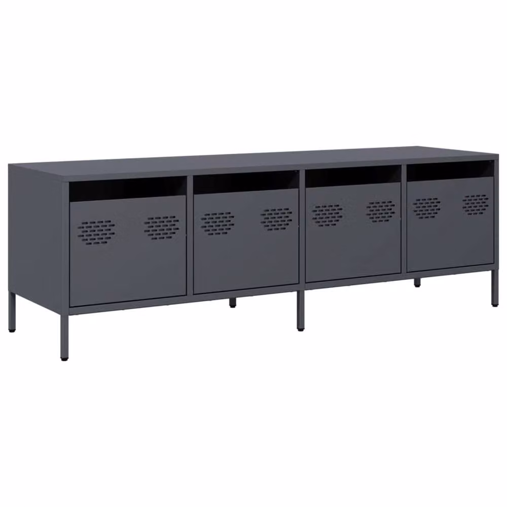 Berkfield Home Anthracite TV Cabinet in Matt Charcoal Cold-rolled Steel W/D/H: 135 x 39 x 43.5 cm – 3