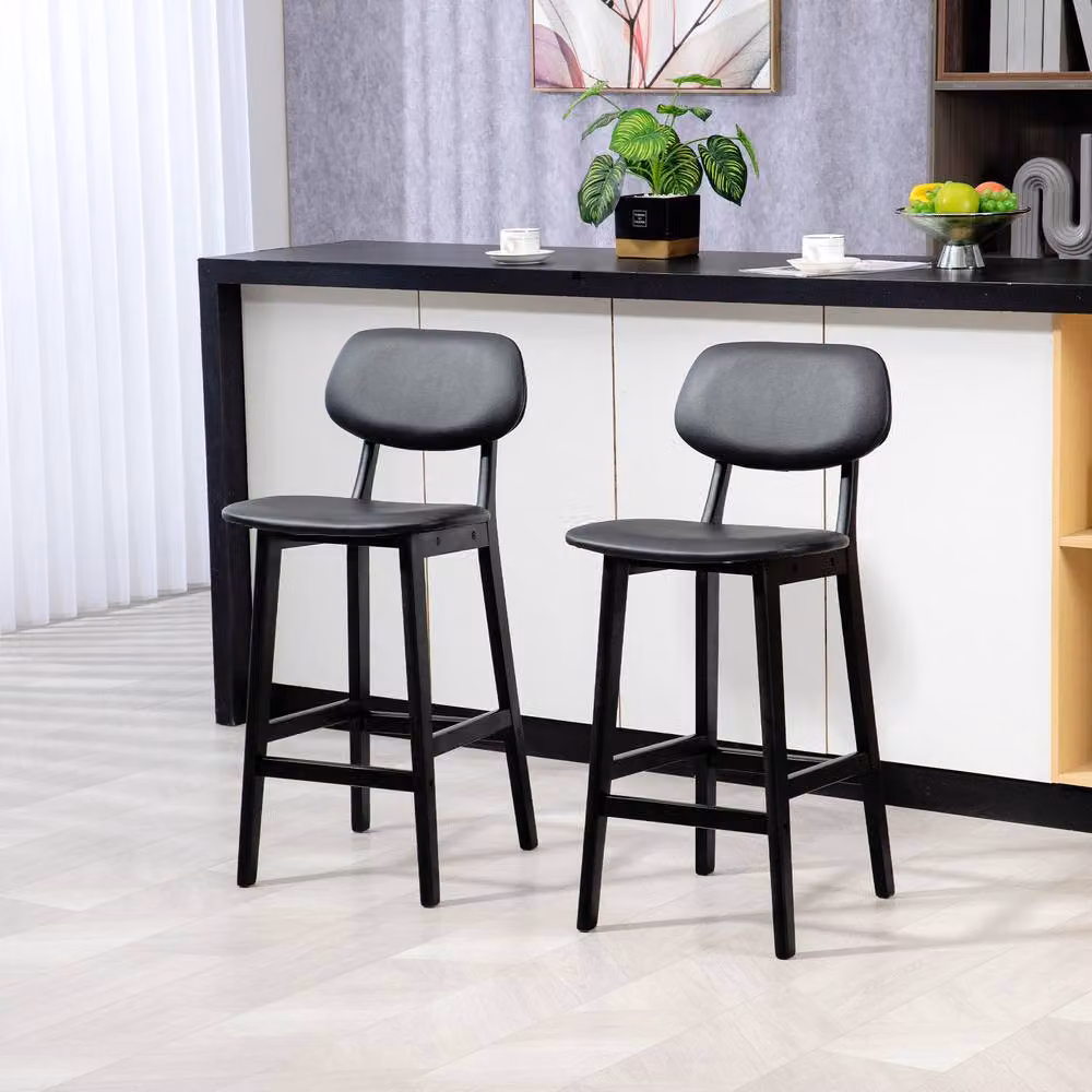 STILVORA Set of 2 Modern Black Synthetic Leather Bar Stools with Wooden Structure – 2